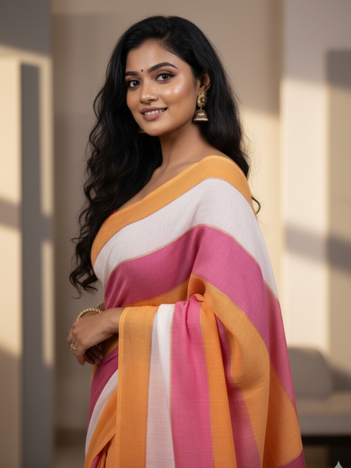 Vibrant Striped Mul Cotton Saree | Soft Daily Wear Handloom Saree